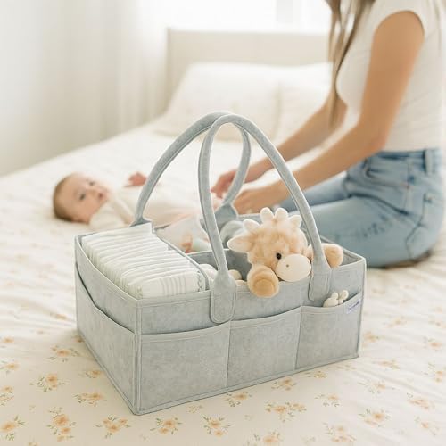 PUTSKA Nursery Storage Basket - Baby Nappy Caddy Organizer for Nappy Station, Newborn Essentials, Baby Shower Gifts and Registry Must-Haves for Boy or Girl