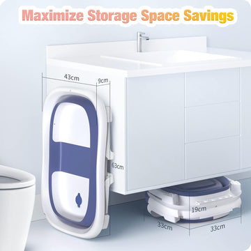 Rabb 1st Baby Bath Tub Foldable,Portable Bath Newborn to Toddler with Non-Slip Mat,Drain Hole,No Thermometer,Grey