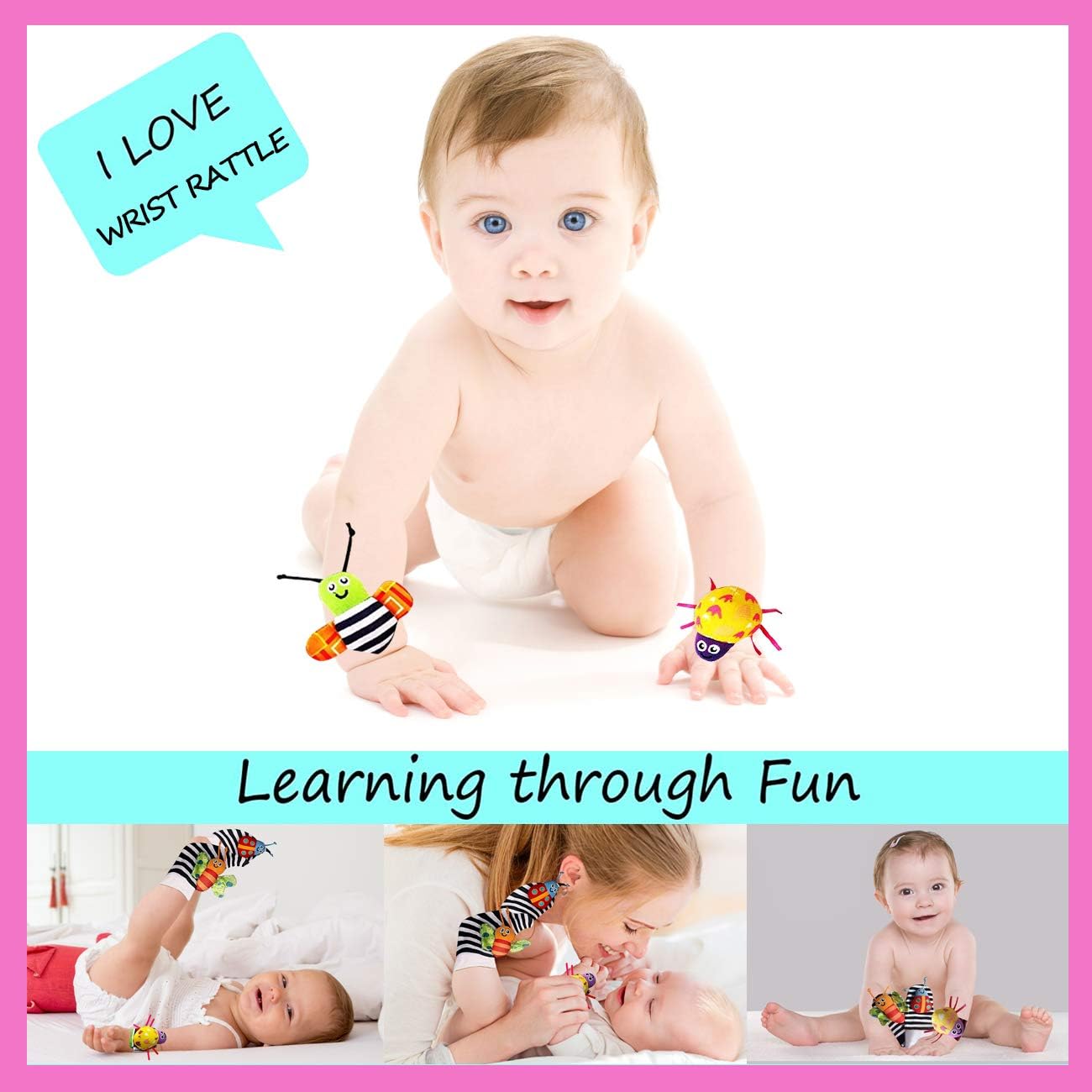 Foot Finders & Wrist Rattles for Infants - Developmental Texture Toys for Babies - Infant Socks & Baby Wrist Rattle - Newborn Toys for Girls Boys 0-3 3-6 6-9 Months Brand: wgde toy