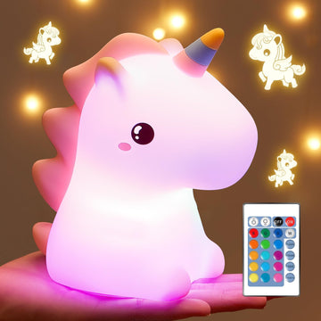 Unicorn Gifts for Girls, 16 Colours+Remote Control+Silicone+Dimmable+12H Use Kids Night Light Kids, Baby Night Light Newborn Bedroom Lamp,Unicorn Toys for Girls Bedroom Accessories Princess Toys