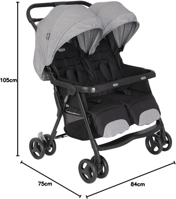 Graco DuoRider Lightweight Double Pushchair, Suitable from Birth to Approx. 3 Years, Steeple Gray Fashion