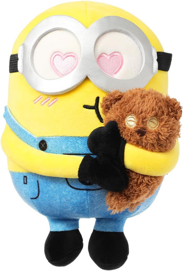 MINISO Mininos Cuddly Toy, 8 Inch Bob with Tim Plushie Stuffed Doll, Bob Holding Tim Theme Soft Toy for Minino Fans, Yellow Minion Plush Toy for Girls and Boys, Birthday Gift