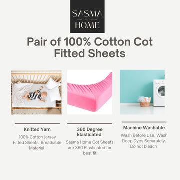 Sasma Home - 2 x Cot Fitted Sheets 120x60cm - 100% Cotton, Soft breathable baby cot sheets (White)