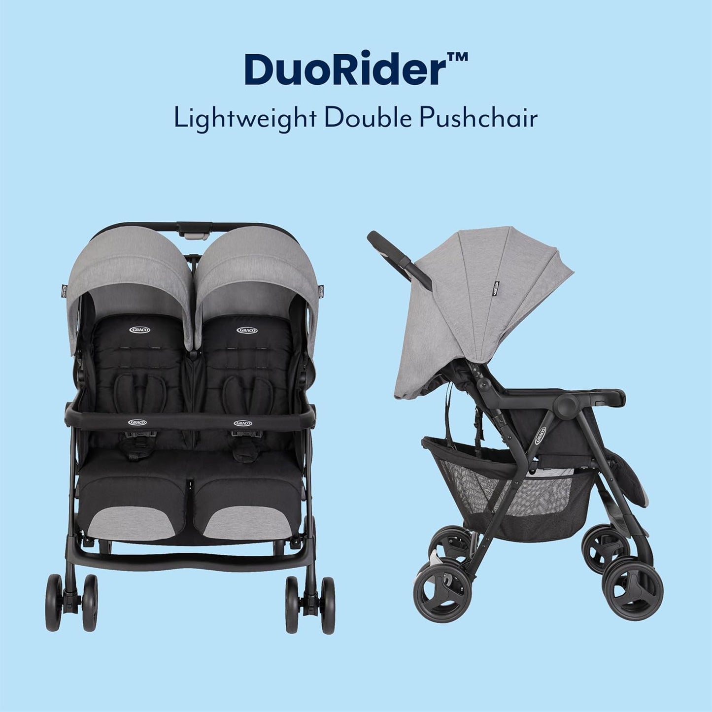 Graco DuoRider Lightweight Double Pushchair, Suitable from Birth to Approx. 3 Years, Steeple Gray Fashion