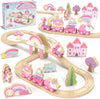 Lehoo Castle Unicorn Gifts for Girls, Wooden Train Set Kids Toys for 3 4 5 6 Year Old, Train Track Girls Unicorn Toys for Toddler Age 3-6