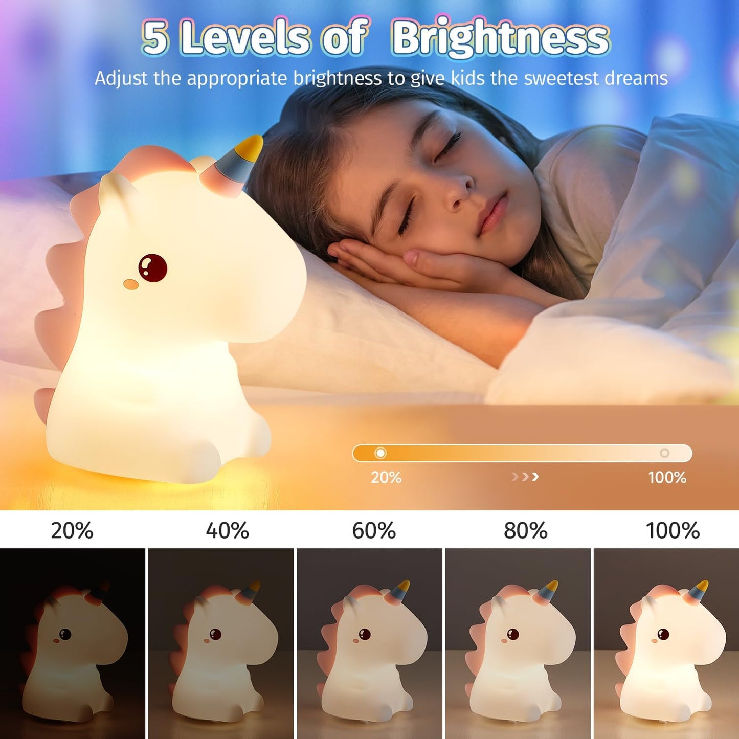 Unicorn Gifts for Girls, 16 Colours+Remote Control+Silicone+Dimmable+12H Use Kids Night Light Kids, Baby Night Light Newborn Bedroom Lamp,Unicorn Toys for Girls Bedroom Accessories Princess Toys