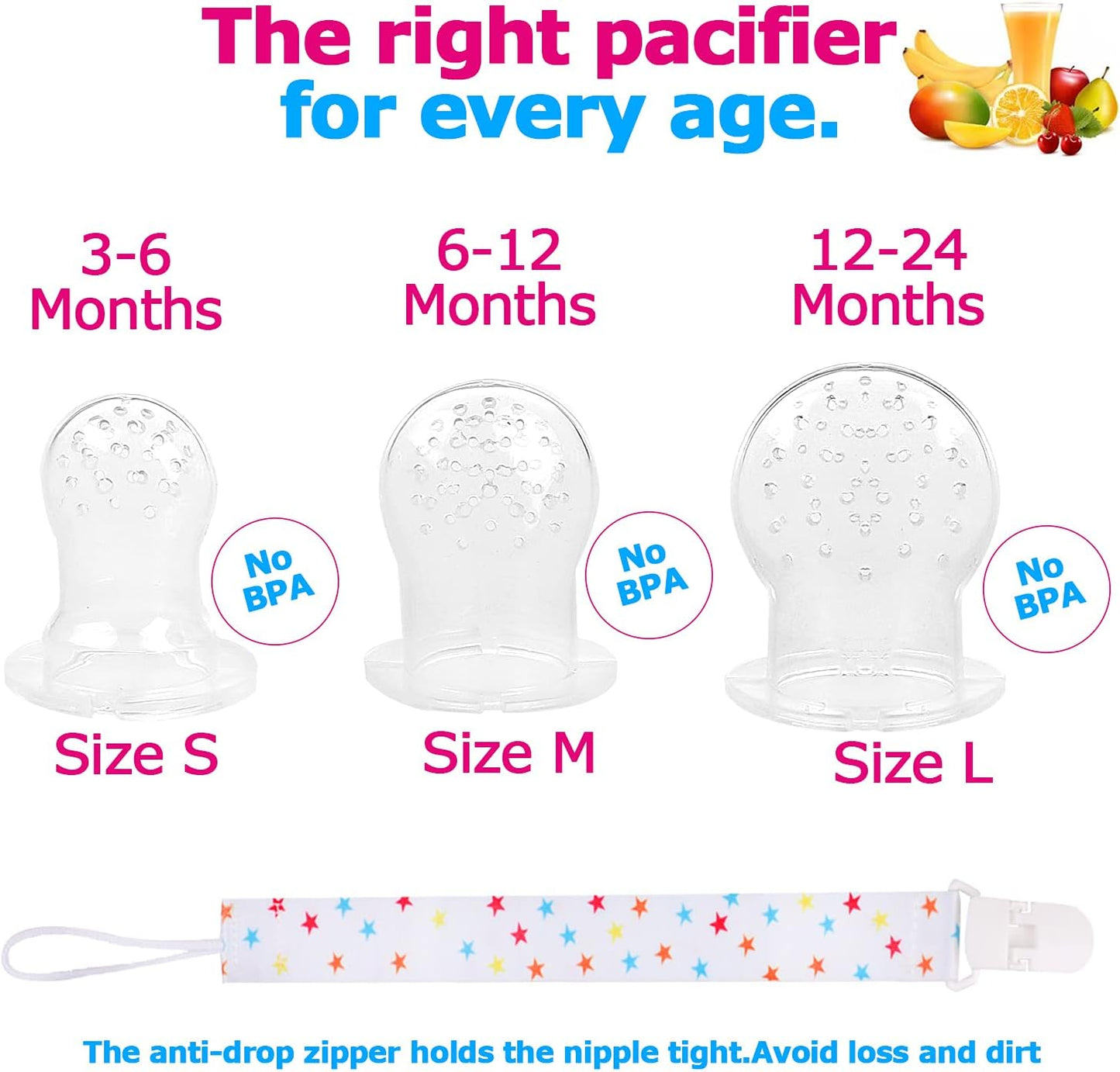 Baby Fruit Feeder JUYOO Weaning Dummies Set Include 3 Pcs Food Feeder Pacifiers with Pacifier Clips Teething Dummy for Babies Infant Toddlers