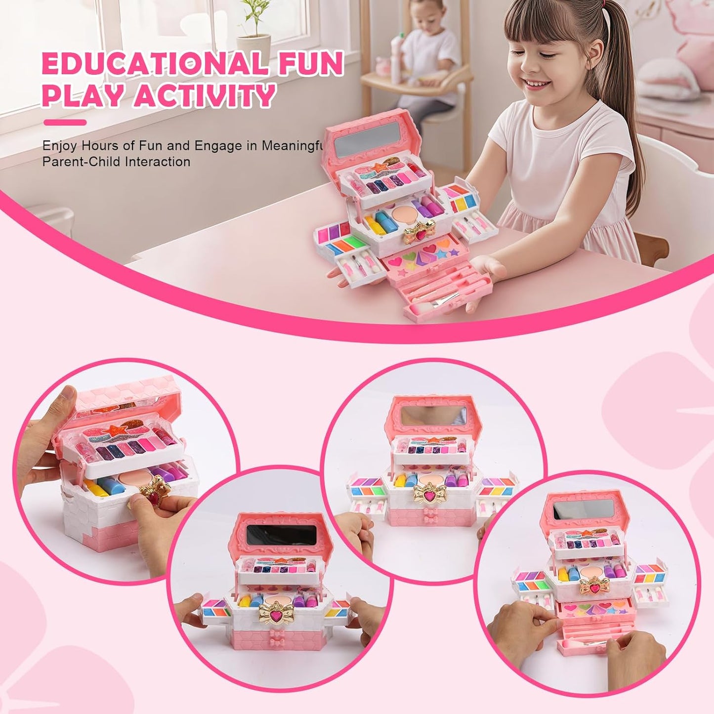 iFunLong Kids Makeup Sets for Girls, Washable and Safe Make Up Set Girls Toys, Childrens Princess Play Games Toys Presents, Princess Christmas Birthday for Age 3-12 Year Old Girl