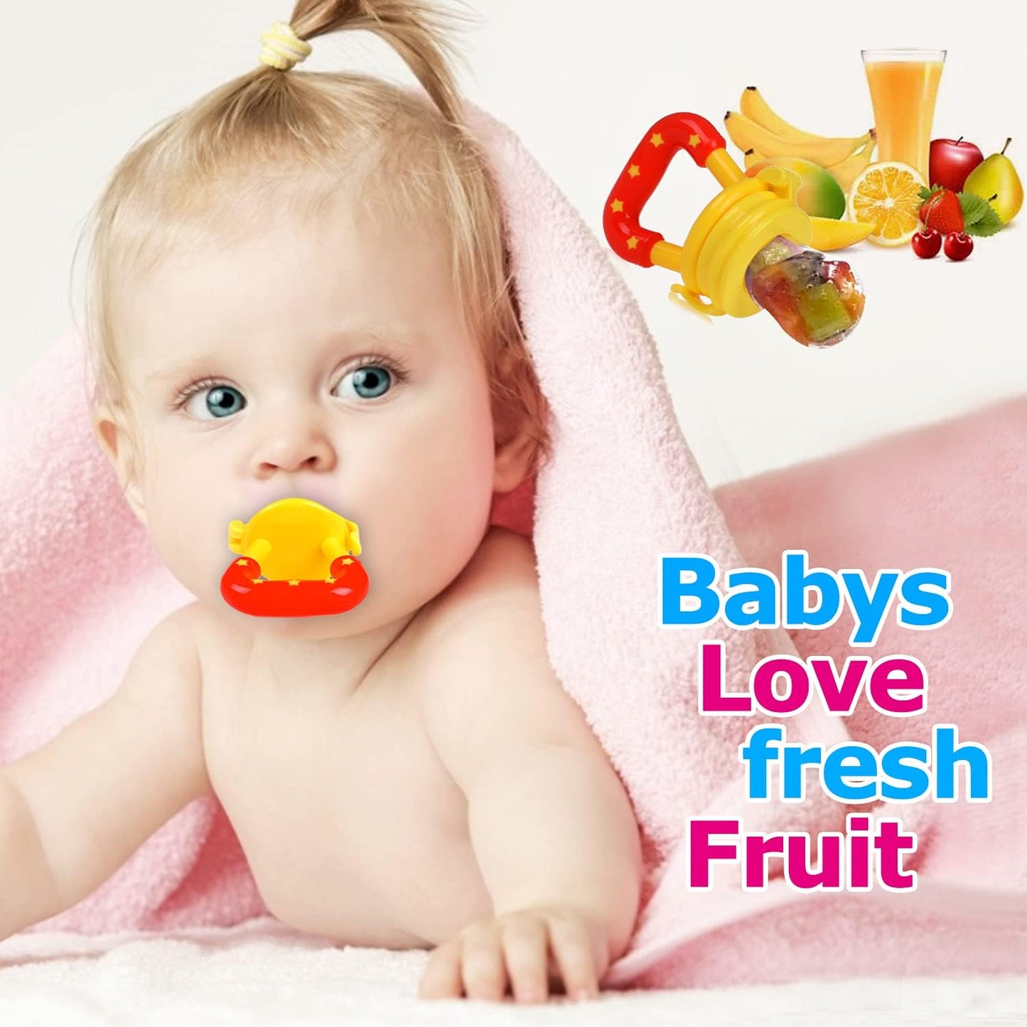 Baby Fruit Feeder JUYOO Weaning Dummies Set Include 3 Pcs Food Feeder Pacifiers with Pacifier Clips Teething Dummy for Babies Infant Toddlers