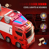Jiakora Fire Truck Toys Car with 65 Inch Race Car Tracks & 20 Car, Transport Truck with Lights Sounds, Toys Fire Engines for Toddler 3 4 5 6 7 Years Old, Cars Toy Christmas Birthday Gift for Boys Kids