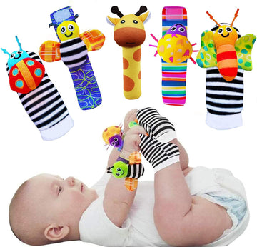 Foot Finders & Wrist Rattles for Infants - Developmental Texture Toys for Babies - Infant Socks & Baby Wrist Rattle - Newborn Toys for Girls Boys 0-3 3-6 6-9 Months Brand: wgde toy