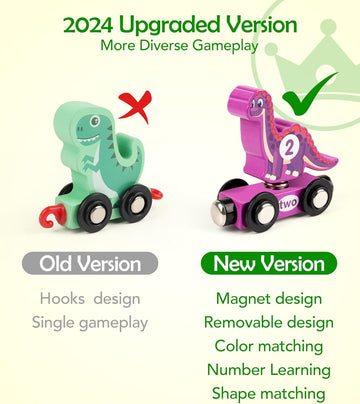 Vanmor Wooden Dinosaur Number Train, Magnetic Dinosaur Learning Toys, Toddler Toys for 1-3 Year Olds Boys, Gifts for 1 2 3 Year Olds Girls Boys