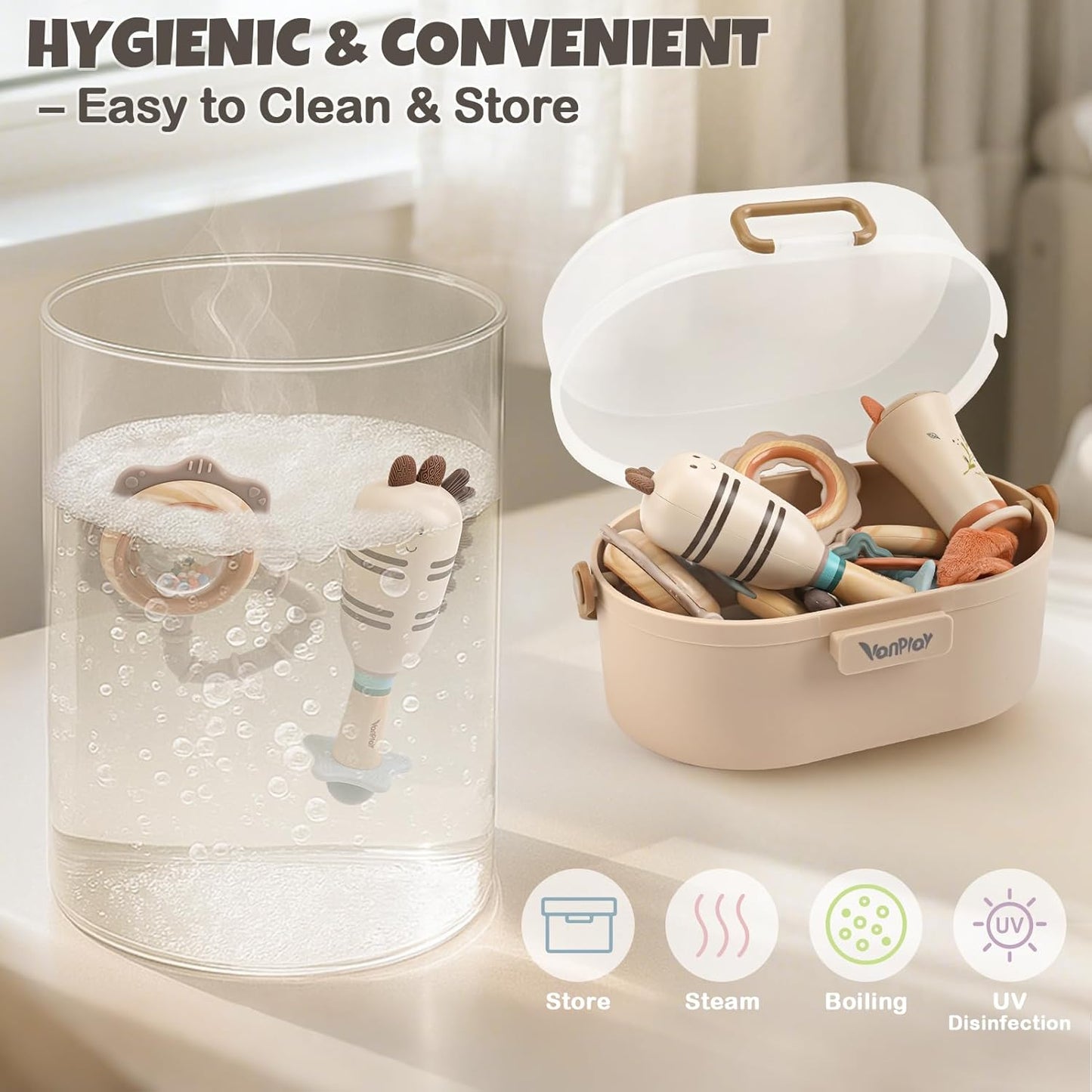 Baby Toys 0-6 Months Newborn Toys Rattle Teething Toys Sensory for Baby with Storage Box (10pcs)