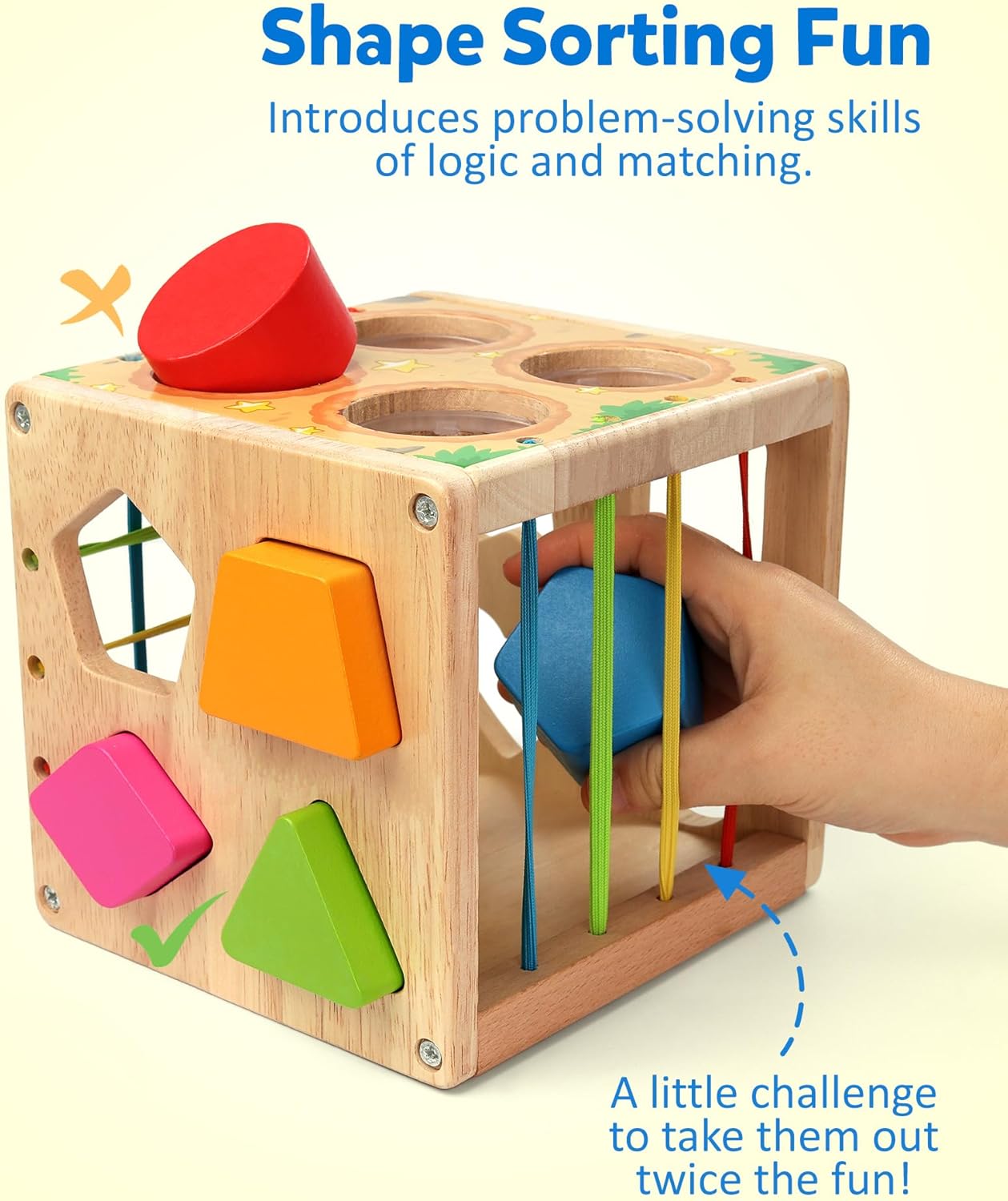 Coogam Wooden MontessoToys for Toddlers, Shape Sorting Cube Whack Mole Fine Motor Skills Game for 1 2 3 Year Old 18 Month Baby Boys Girls Gift