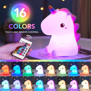 Unicorn Gifts for Girls, 16 Colours+Remote Control+Silicone+Dimmable+12H Use Kids Night Light Kids, Baby Night Light Newborn Bedroom Lamp,Unicorn Toys for Girls Bedroom Accessories Princess Toys
