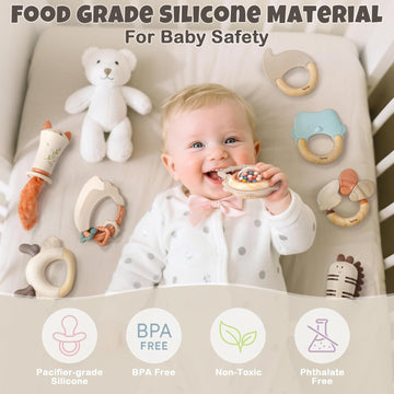 Baby Toys 0-6 Months Newborn Toys Rattle Teething Toys Sensory for Baby with Storage Box (10pcs)