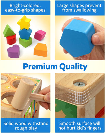 Coogam Wooden MontessoToys for Toddlers, Shape Sorting Cube Whack Mole Fine Motor Skills Game for 1 2 3 Year Old 18 Month Baby Boys Girls Gift