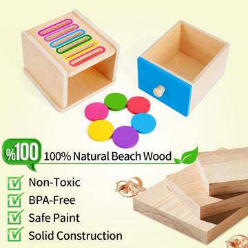 FCSONU Toddlers Montessori Coin Box Toys for 1 2 3 Year Old Boys Girls, Wooden Baby Toys for Toddlers 1-3, Color Sorting Stacking Sensory for Ages 2-4, Easter Birthday for Kids