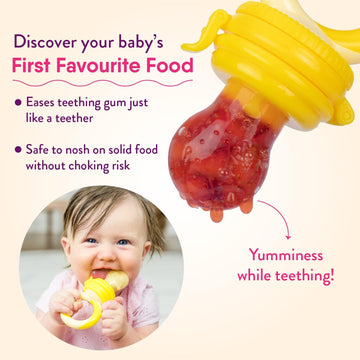 NatureBond Baby Food Feeder/Fruit Feeder Pacifier (2 Pack) - Infant Teething Toy Teether | 6 PCs Silicone Teats (Peach Pink & Lemonade Yellow)