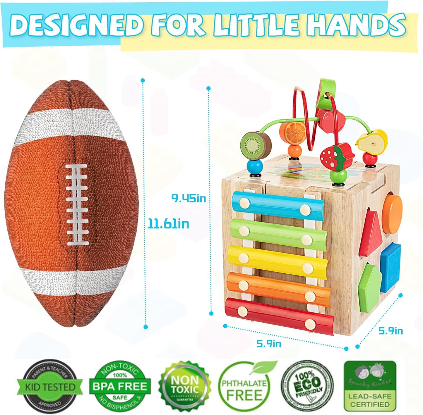 Wooden Activity Cube | 8-in-1 Montessori Toys for 18M+ Toddlers, One Year Old First Birthday Toy, Baby Toy Set with Bonus Sorting & Stacking Board