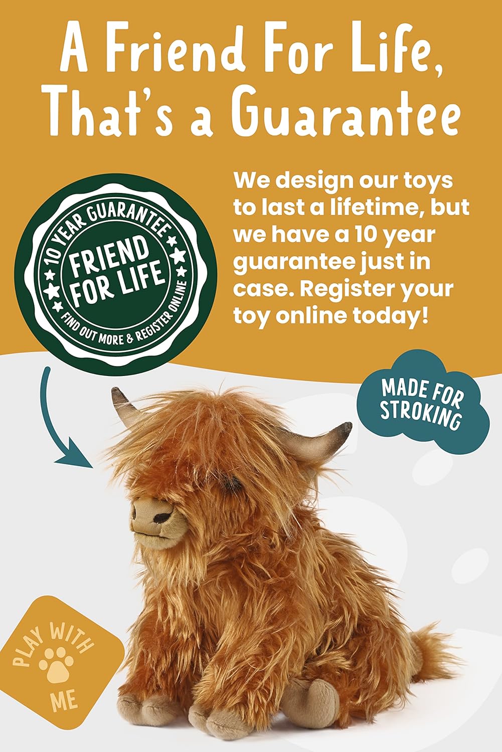 Living Nature Highland Cow Brown Soft Toy Farm Toy with Sound | Soft Toy Gift for Kids | 22 cm