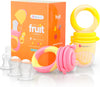 NatureBond Baby Food Feeder/Fruit Feeder Pacifier (2 Pack) - Infant Teething Toy Teether | 6 PCs Silicone Teats (Peach Pink & Lemonade Yellow)