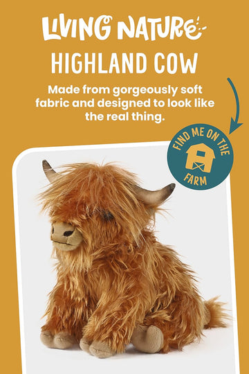 Living Nature Highland Cow Brown Soft Toy Farm Toy with Sound | Soft Toy Gift for Kids | 22 cm