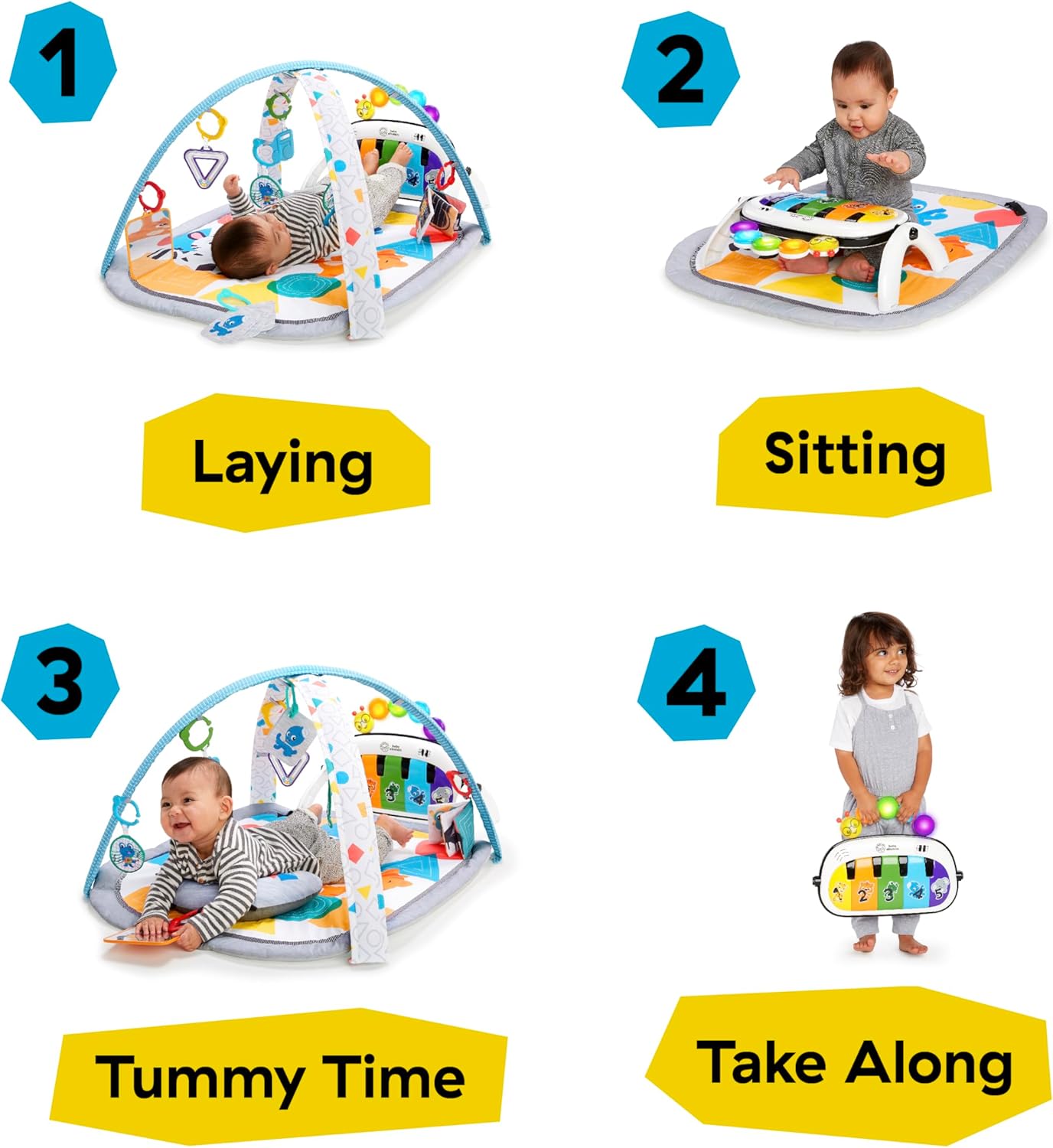 Baby Einstein, 4-in-1 Kickin' Tunes and Language Discovery Play Gym with Piano, Mat with Detachable Activity Toys, Lights, Sounds and Music, Ages Newborn +