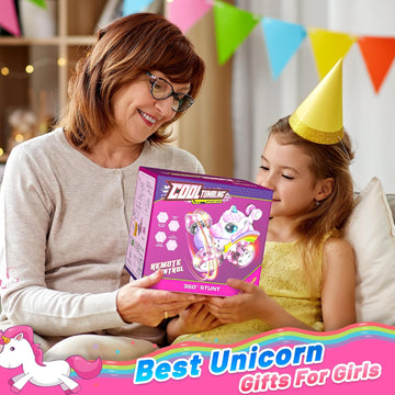 Hot Bee Remote Control Cars, Toy Cars for Kids Age 3 4 5 6, RC Stunt Car with LED Light, Unicorn Gifts for Girls, Unicorn Toys for 2 3 4 5 6 Year Old Girls