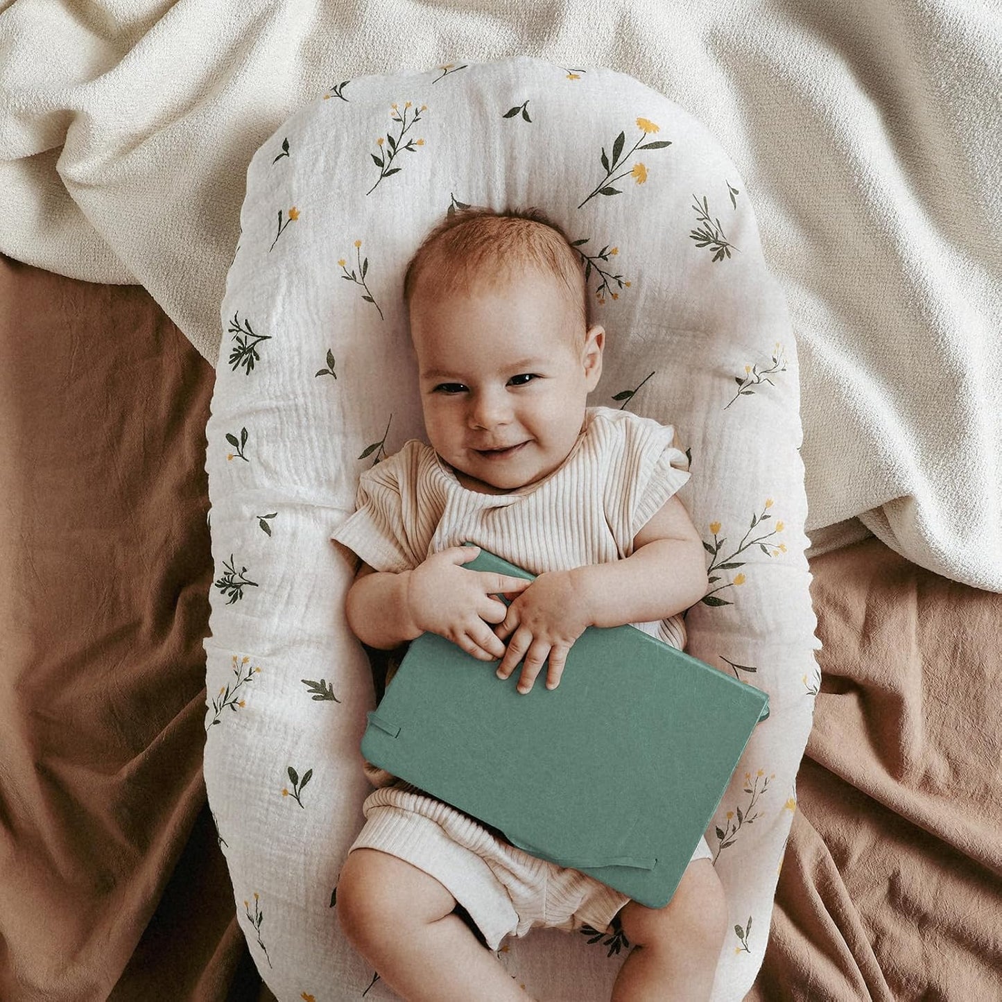 Baby Mattress Cover, Fitted Sheet, Pack of 3, 100% Muslin Cotton,Oeko-Tex 100,Muslin Bassinet Sheets,Bassinet Cover,Pram Mattress Cover,83 x 43 x 10 cm,Fitted Sheet for Prams, Bassinets(Flower)