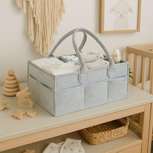 PUTSKA Nursery Storage Basket - Baby Nappy Caddy Organizer for Nappy Station, Newborn Essentials, Baby Shower Gifts and Registry Must-Haves for Boy or Girl