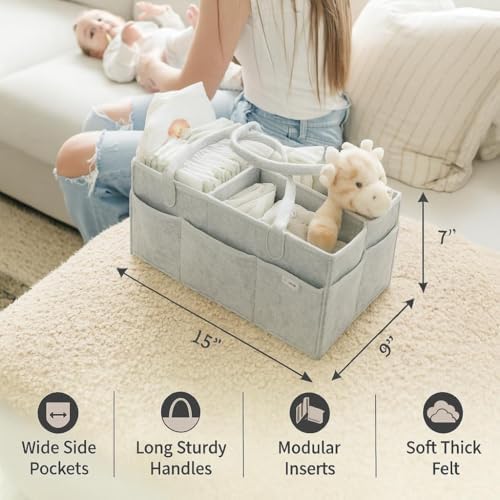 PUTSKA Nursery Storage Basket - Baby Nappy Caddy Organizer for Nappy Station, Newborn Essentials, Baby Shower Gifts and Registry Must-Haves for Boy or Girl