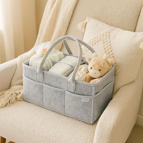 PUTSKA Nursery Storage Basket - Baby Nappy Caddy Organizer for Nappy Station, Newborn Essentials, Baby Shower Gifts and Registry Must-Haves for Boy or Girl