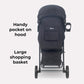 My Babiie MB30 Pushchair – from Birth to 4 Years (22kg), Easy Compact Fold, Large Shopping Basket, Adjustable Handle, Stroller Includes Cup Holder, Rain Cover – Black & Grey