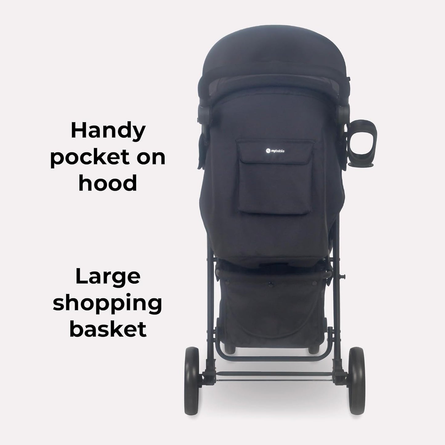 My Babiie MB30 Pushchair – from Birth to 4 Years (22kg), Easy Compact Fold, Large Shopping Basket, Adjustable Handle, Stroller Includes Cup Holder, Rain Cover – Black & Grey