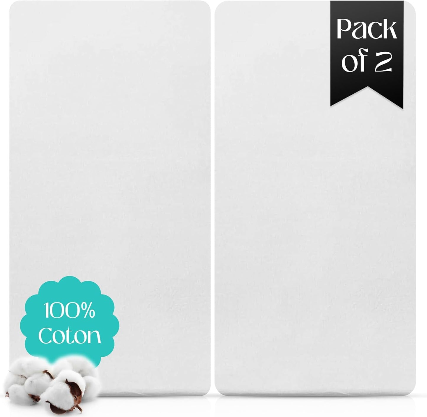 Sasma Home - 2 x Cot Fitted Sheets 120x60cm - 100% Cotton, Soft breathable baby cot sheets (White)
