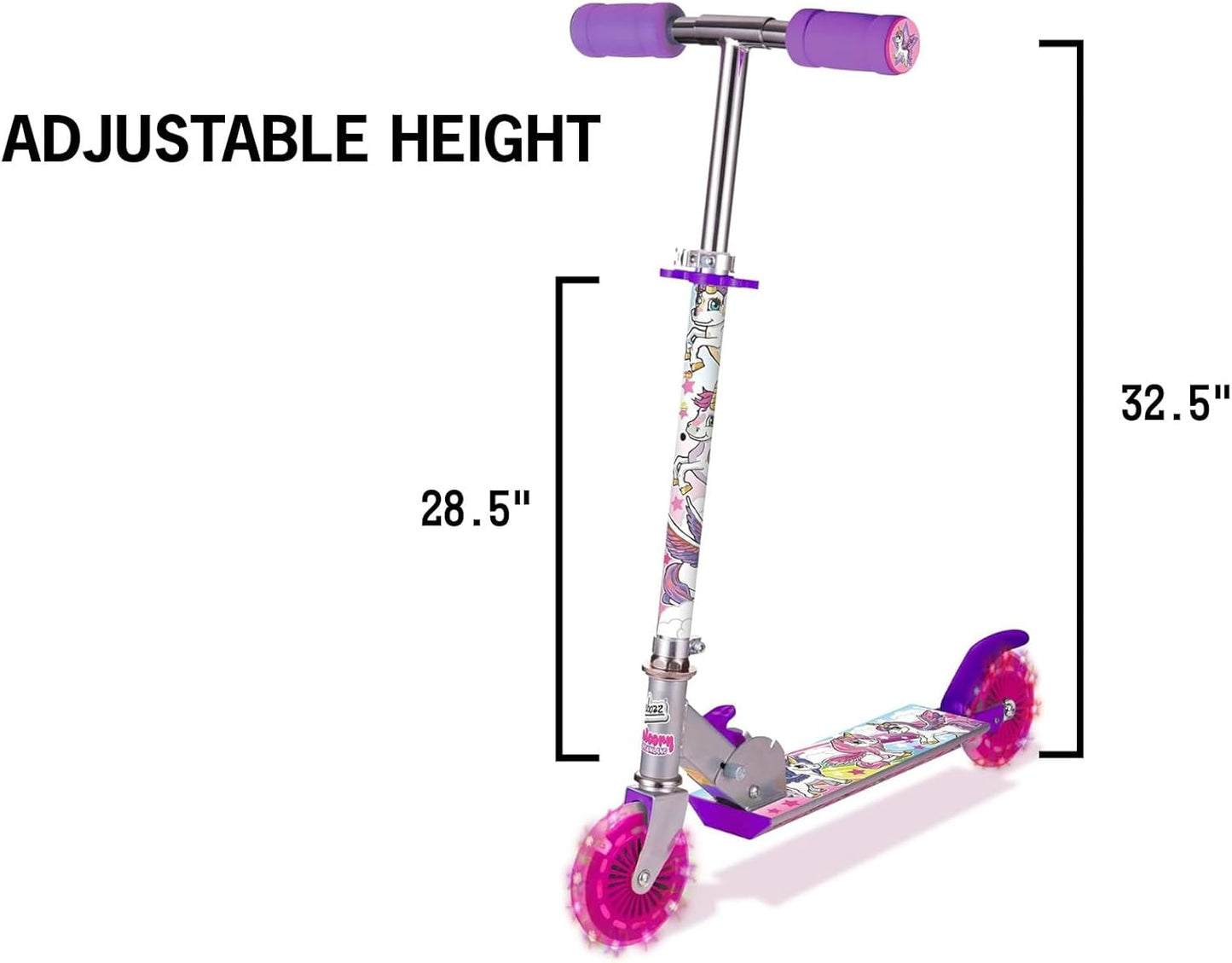 Ozbozz SV13988 Unicorn Scooter with 2 Light up Wheels, Pink Purple Silver