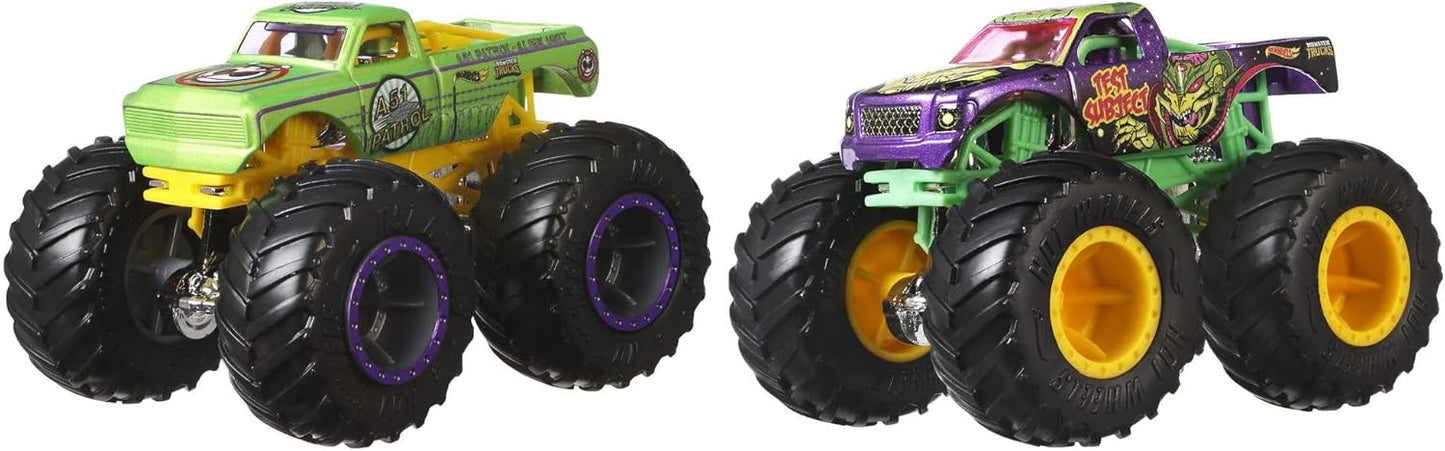 Hot Wheels Monster Trucks 2-Pack, Demolition Doubles Set of 2 Toy Vehicles in 1:64 Scale, For Kids & Collectors (Styles May Vary), FYJ64