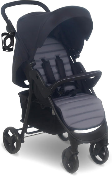 My Babiie MB30 Pushchair – from Birth to 4 Years (22kg), Easy Compact Fold, Large Shopping Basket, Adjustable Handle, Stroller Includes Cup Holder, Rain Cover – Black & Grey