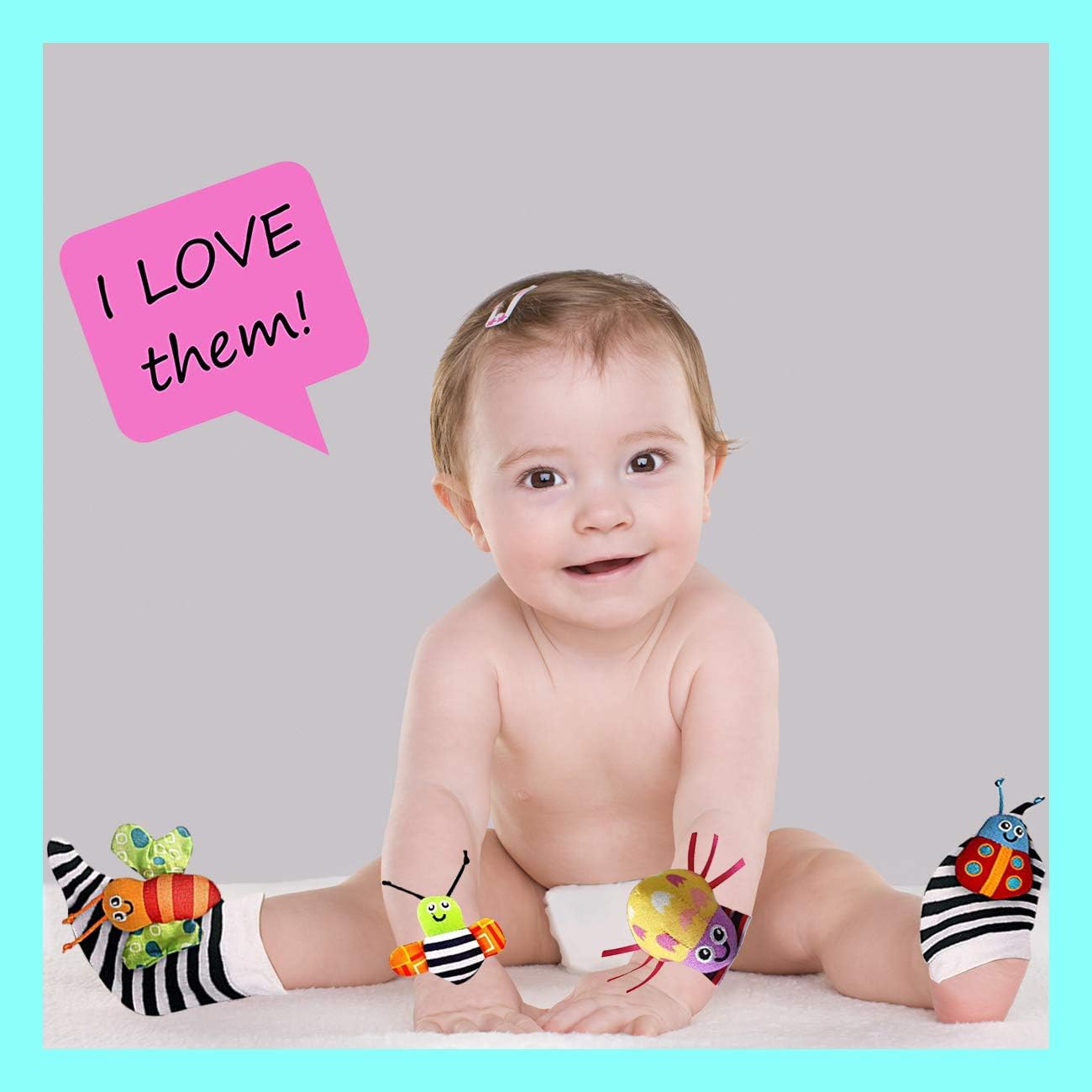 Foot Finders & Wrist Rattles for Infants - Developmental Texture Toys for Babies - Infant Socks & Baby Wrist Rattle - Newborn Toys for Girls Boys 0-3 3-6 6-9 Months Brand: wgde toy
