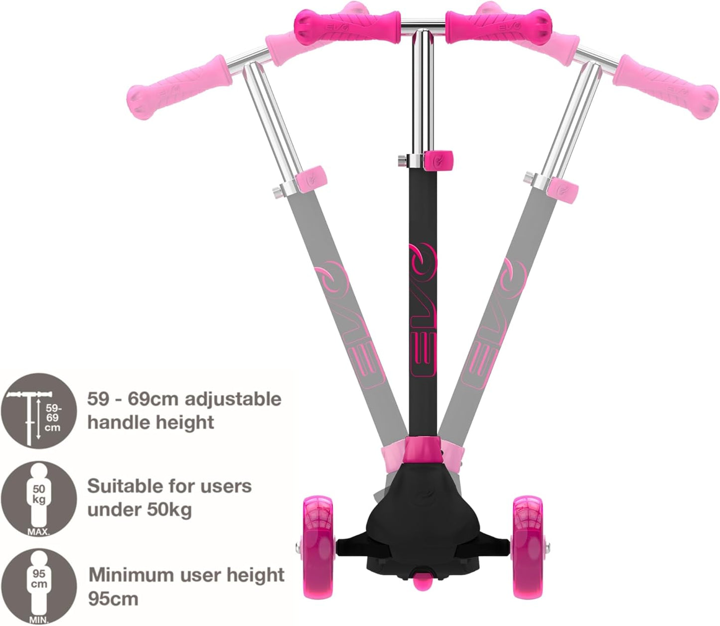 EVO Eclipse Light-Up 3-Wheeled Kids Push Scooter | Adjustable Handle Height For Boys & Girls Aged 3-12
