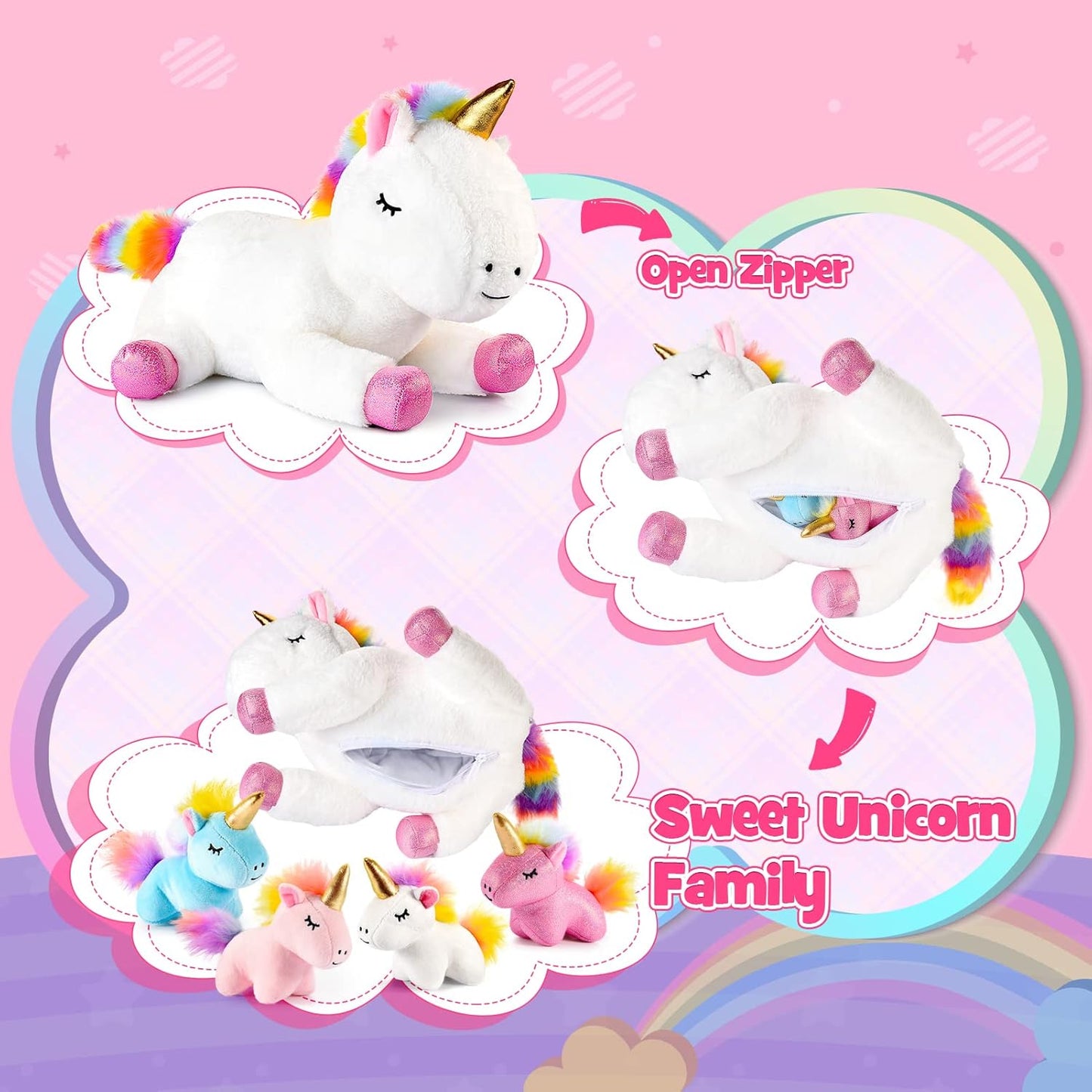 EUTOYZ Unicorn Stuffed Animals - Soft Toys for Girls, 3-12 Years Old Birthday Gifts