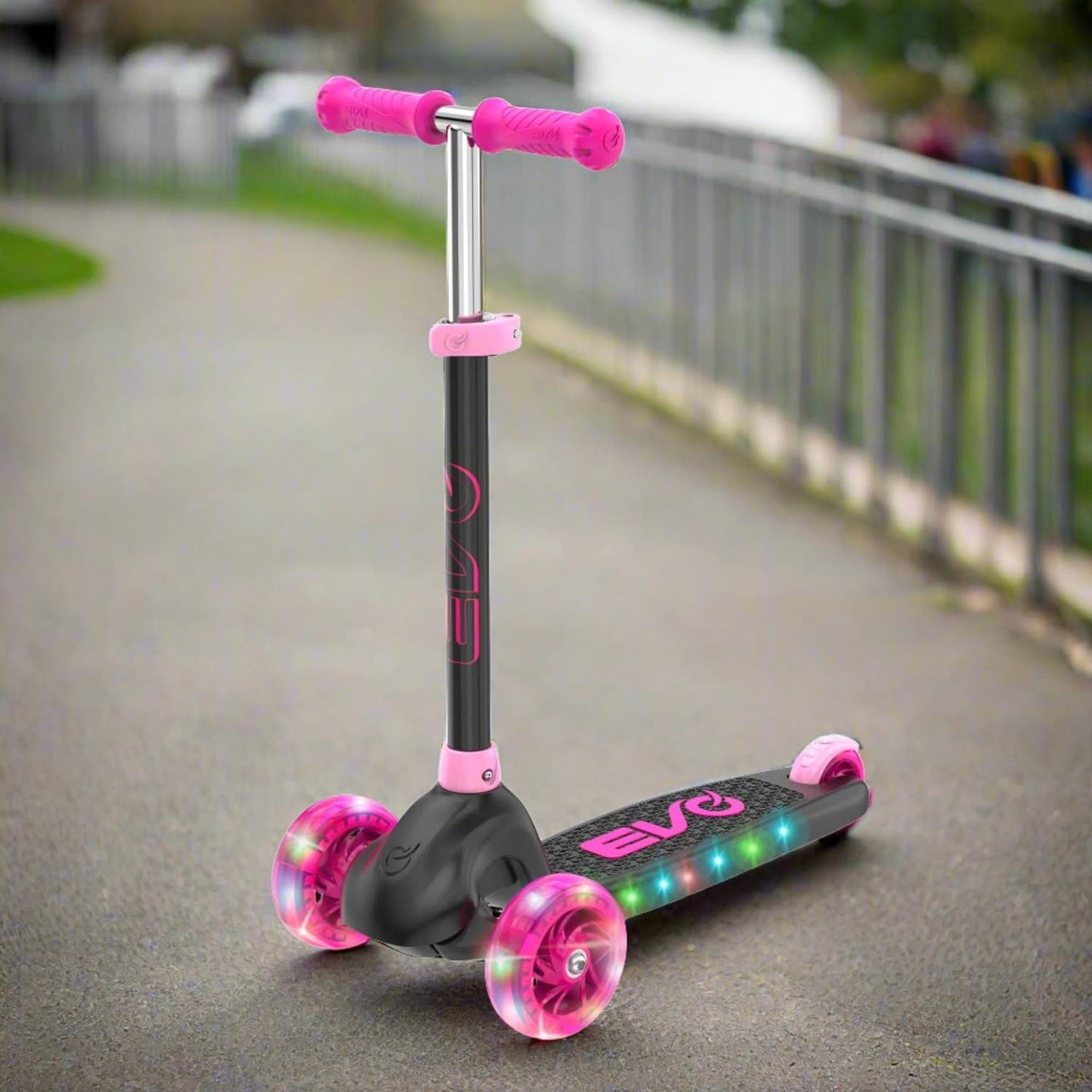 EVO Eclipse Light-Up 3-Wheeled Kids Push Scooter | Adjustable Handle Height For Boys & Girls Aged 3-12