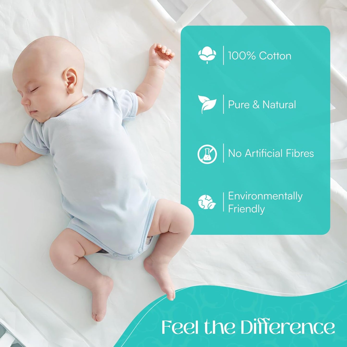 Sasma Home - 2 x Cot Fitted Sheets 120x60cm - 100% Cotton, Soft breathable baby cot sheets (White)