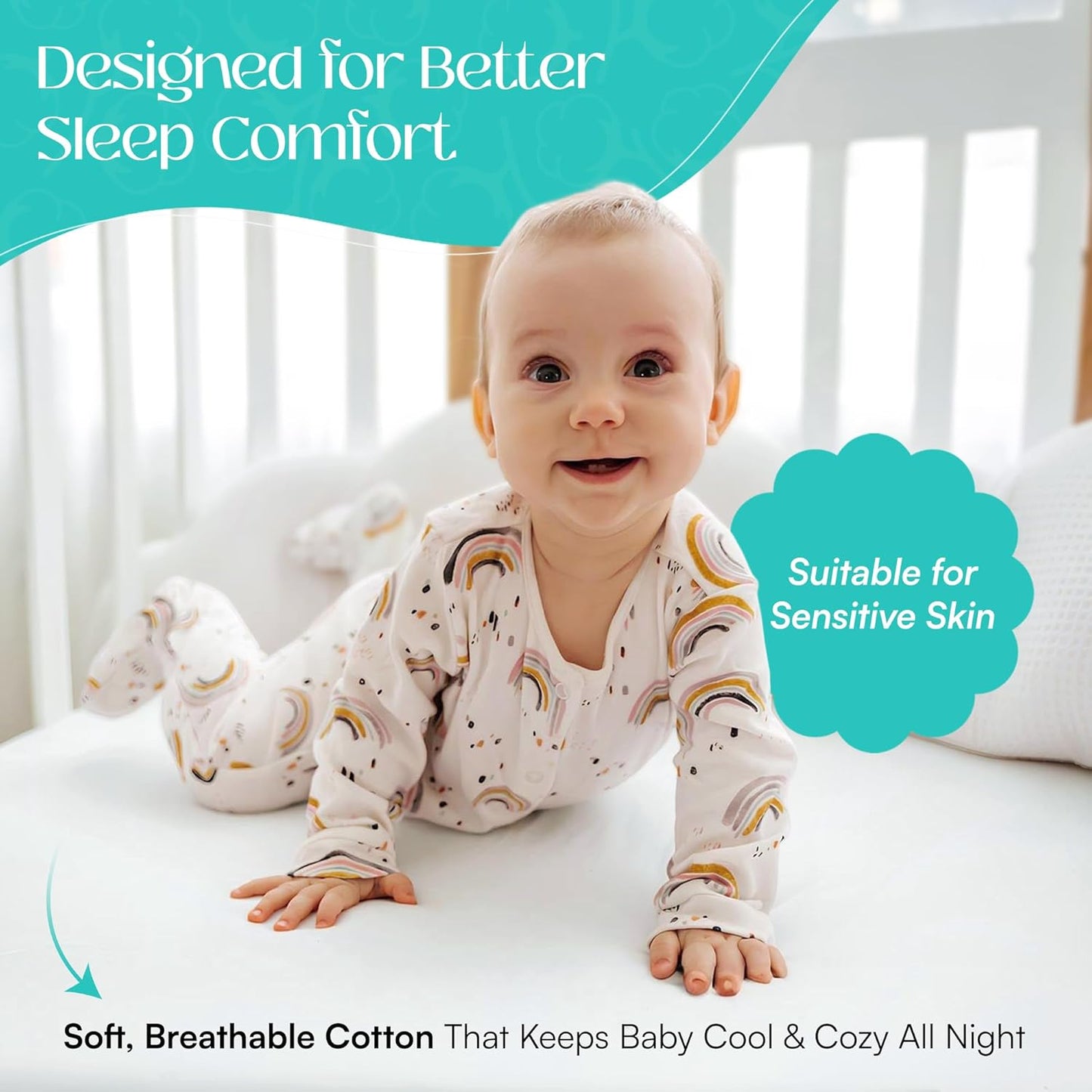Sasma Home - 2 x Cot Fitted Sheets 120x60cm - 100% Cotton, Soft breathable baby cot sheets (White)