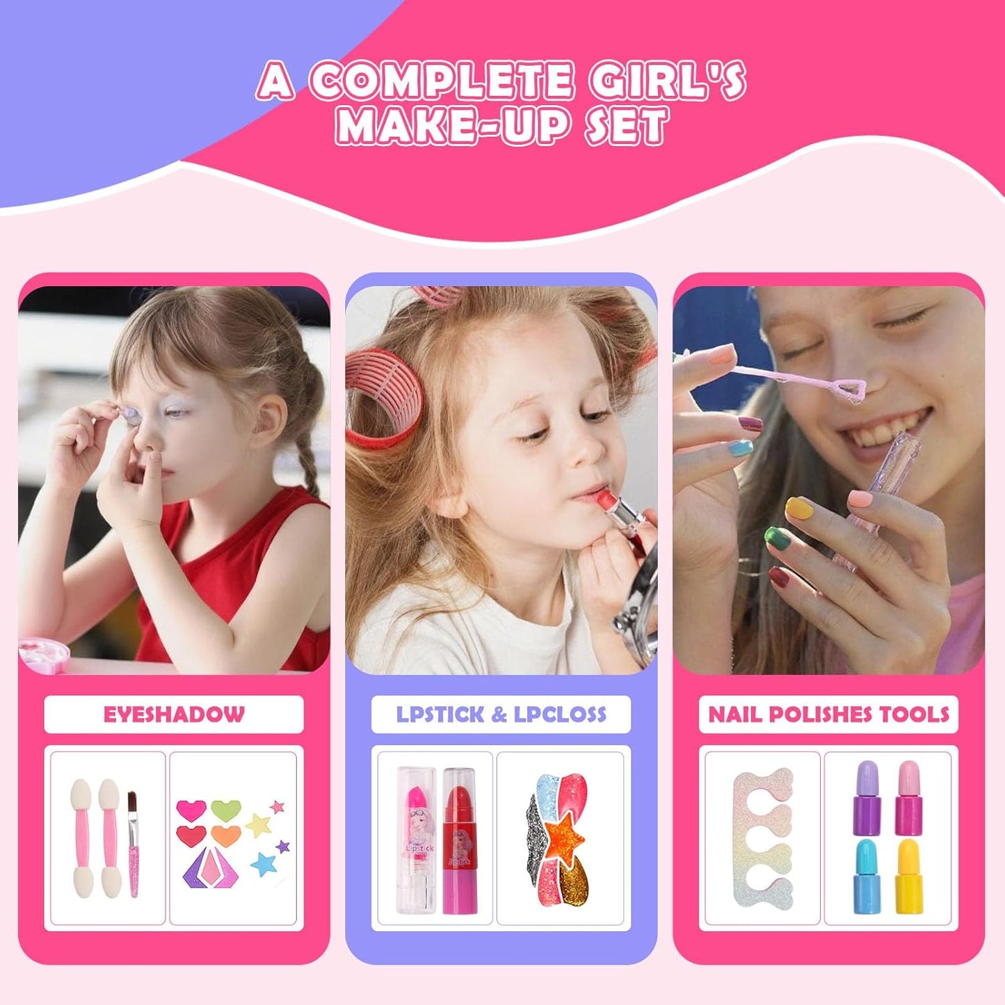 iFunLong Kids Makeup Sets for Girls, Washable and Safe Make Up Set Girls Toys, Childrens Princess Play Games Toys Presents, Princess Christmas Birthday for Age 3-12 Year Old Girl