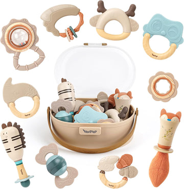 Baby Toys 0-6 Months Newborn Toys Rattle Teething Toys Sensory for Baby with Storage Box (10pcs)