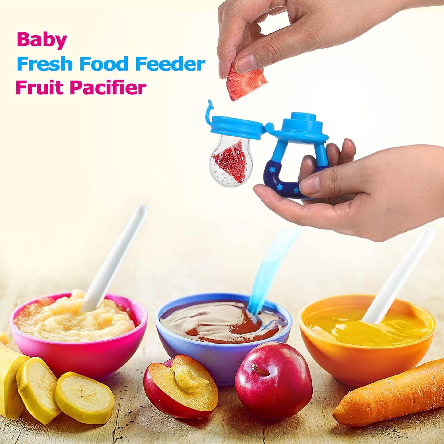 Baby Fruit Feeder JUYOO Weaning Dummies Set Include 3 Pcs Food Feeder Pacifiers with Pacifier Clips Teething Dummy for Babies Infant Toddlers