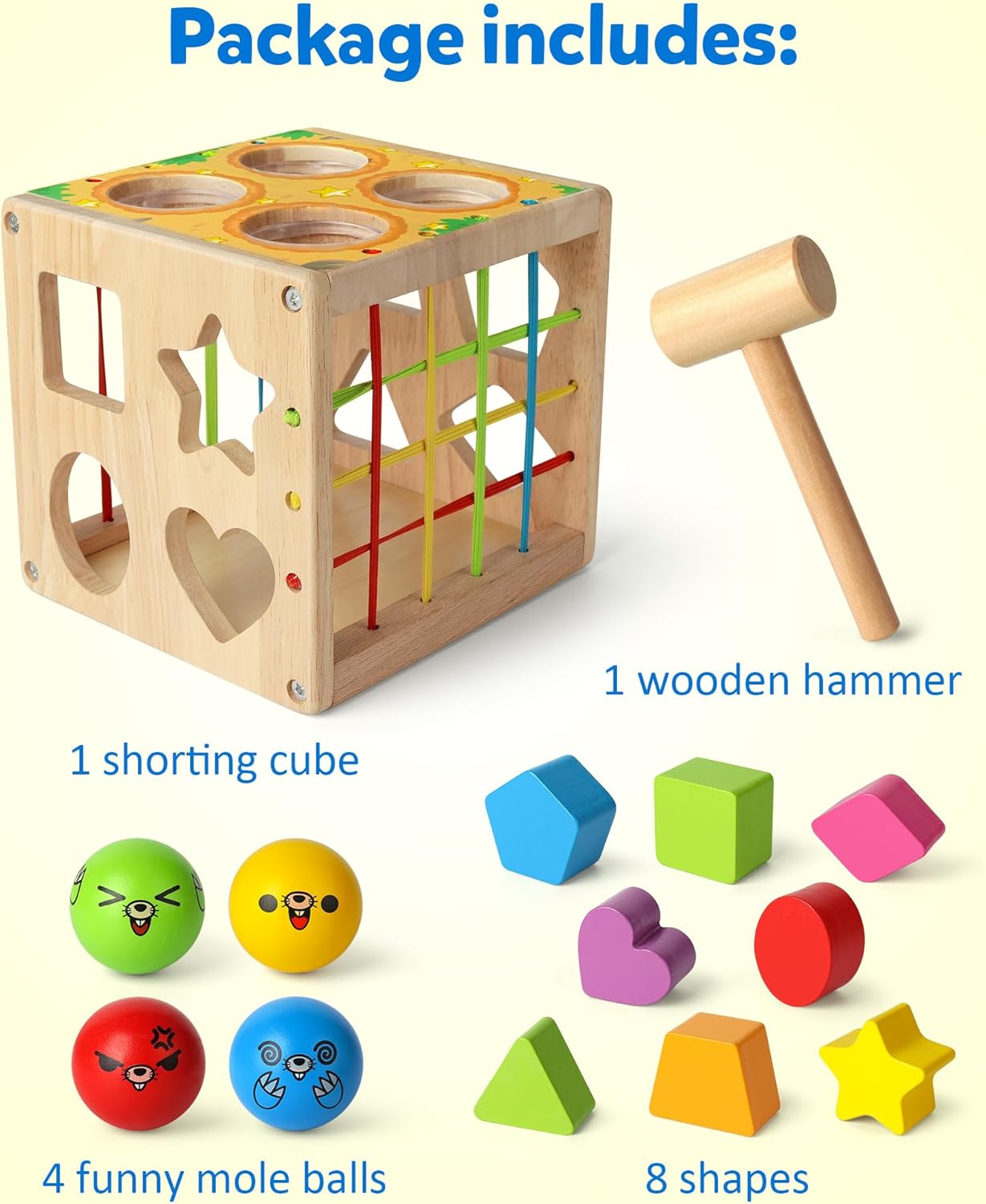 Coogam Wooden MontessoToys for Toddlers, Shape Sorting Cube Whack Mole Fine Motor Skills Game for 1 2 3 Year Old 18 Month Baby Boys Girls Gift