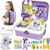 HERSITY Kids Vet Kit Dog Grooming Toy Pet Care Role Play Games Animal Dolls Pretend Play Pet Carrier Set Toys 3 4 5 Year Old Girls Boys Children Gifts